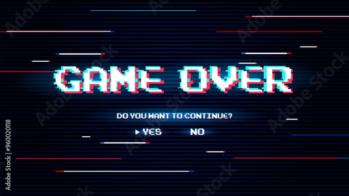 Game over background, glitch pixels device screen.Pixel Game Over, 8-bit Pixel Game Over.	
