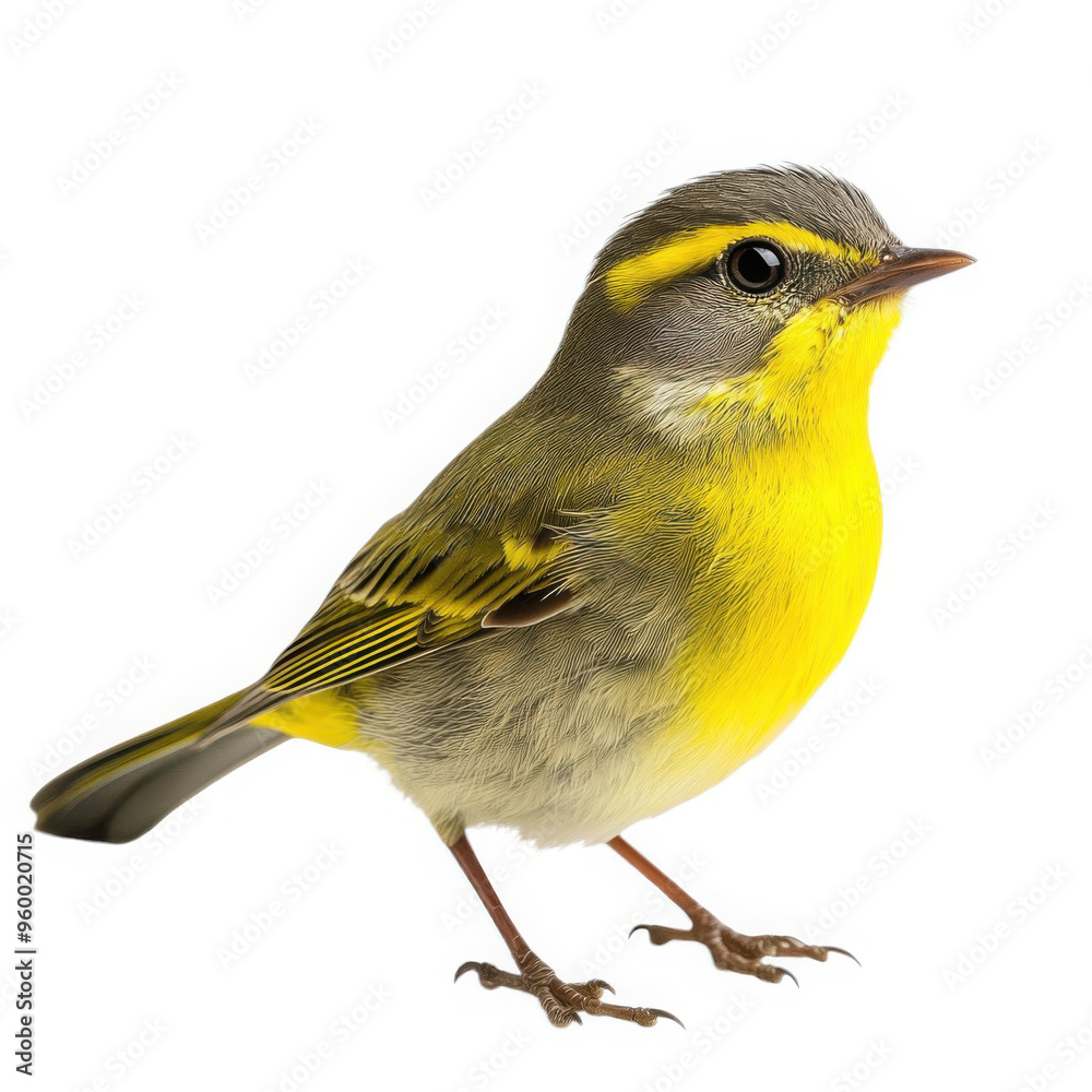 Obraz premium Lifelike UHD Photo of a Olive-capped Warbler Bird on a White Background