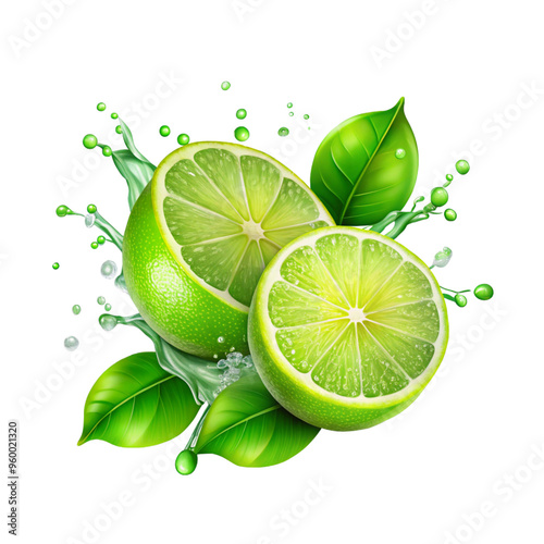 Lime transparent background limes with splash isolated on alpha layer
