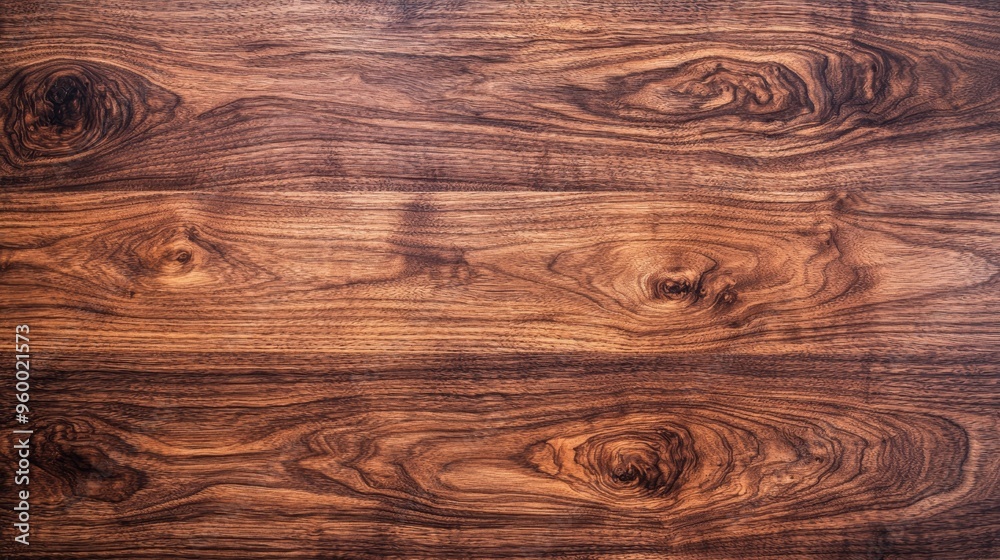 Fototapeta premium Rich Chocolate-Brown Dark Walnut Wood Texture with Striking Grain Patterns, Close-Up Shot with Copy Space for Text