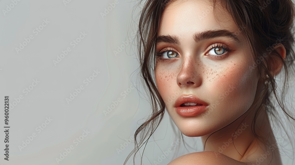 Stunning Light Colored Background with Beautiful Woman: A Graceful and Alluring Vision. Showcasing Elegance and Charm.