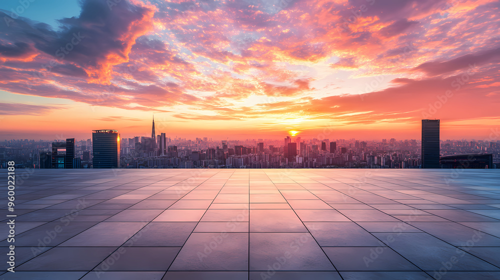 Peaceful sunset over the city at dusk Peaceful sunset over the city at dusk