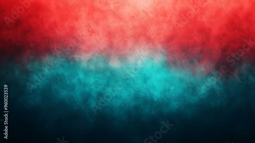 A vibrant red and cool cyan gradient with grainy texture