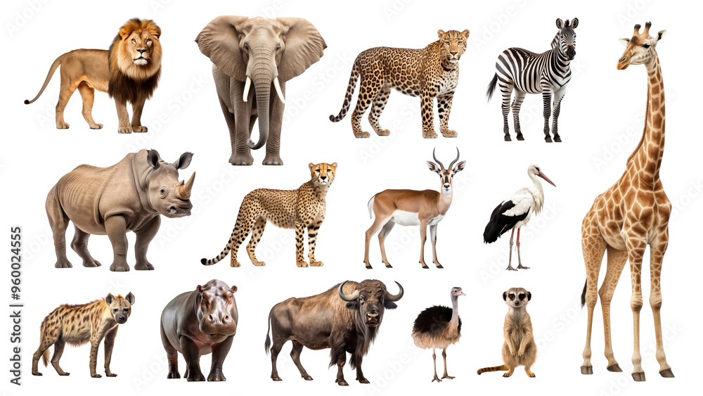 Naklejka premium PNG African animal element set, transparent background