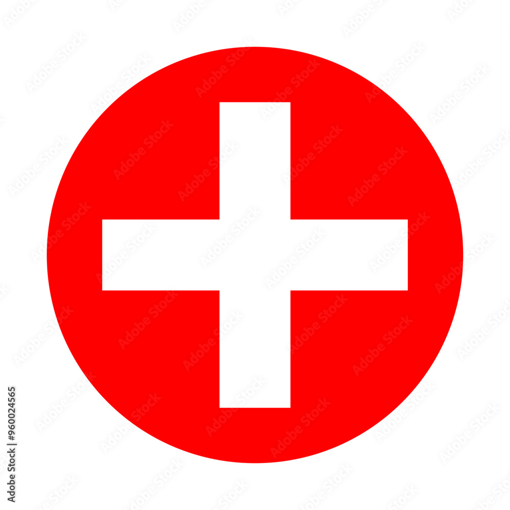 White plus sign on red circle background. sign of health. White plus sign on red circle background. sign of health.