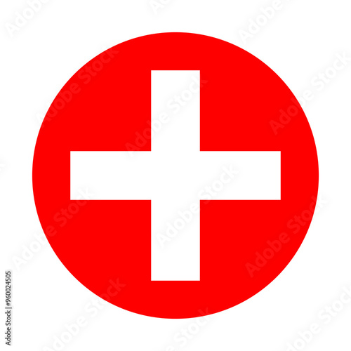 White plus sign on red circle background. sign of health in transparent background.