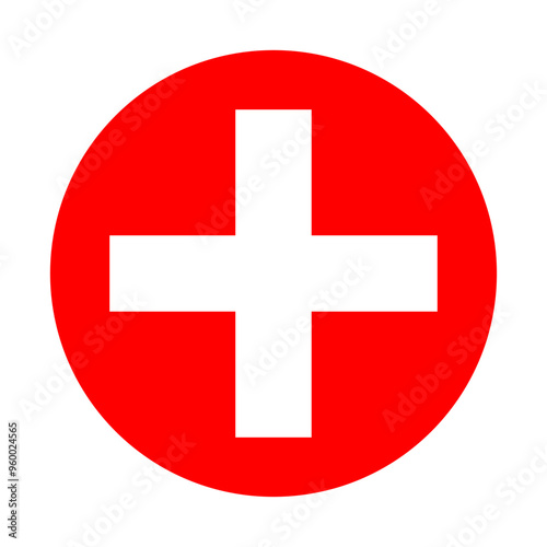 White plus sign on red circle background. sign of health.