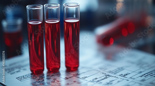 Close-up of hemoglobin typing test results for thalassemia, with diagnostic information and medical charts, emphasizing precise lab findings. photo