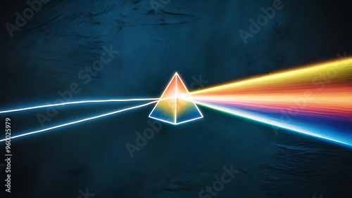 Light prism with beam on blue texture background, panoramic crop