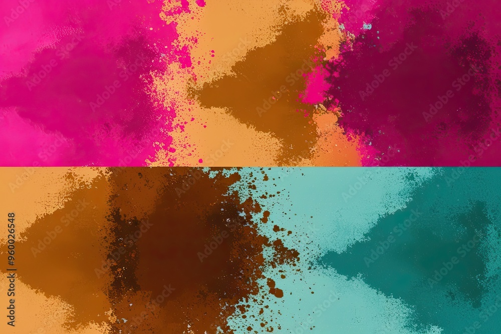 Fototapeta premium Vibrant Textured Patterns in Bold Fuchsia Burnt Sienna and Cool Mint with Color Splotches and Stunning Gradients