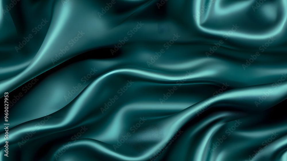 Dark teal green silk satin Shiny smooth fabric Soft folds Luxury background with space for design Dark teal green silk satin Shiny smooth fabric Soft folds Luxury background with space for design
