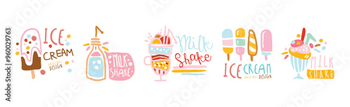 Milk Shake and Ice Cream Logo Original Design Vector Set