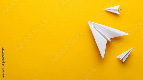 Top View of White Paper Airplane Origami