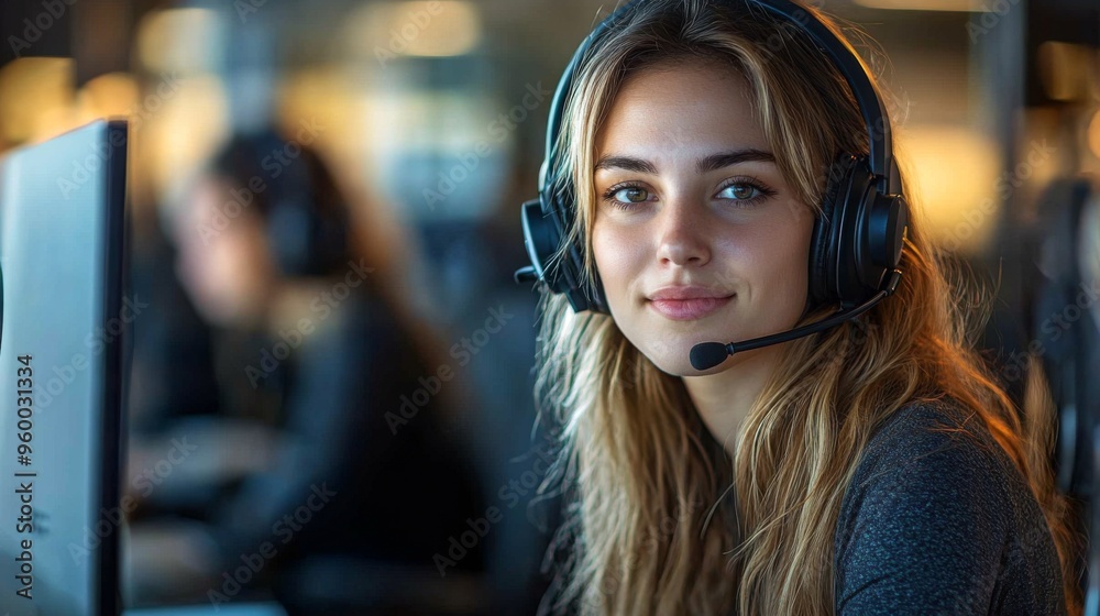 Woman at Work in Call Center Woman at Work in Call Center