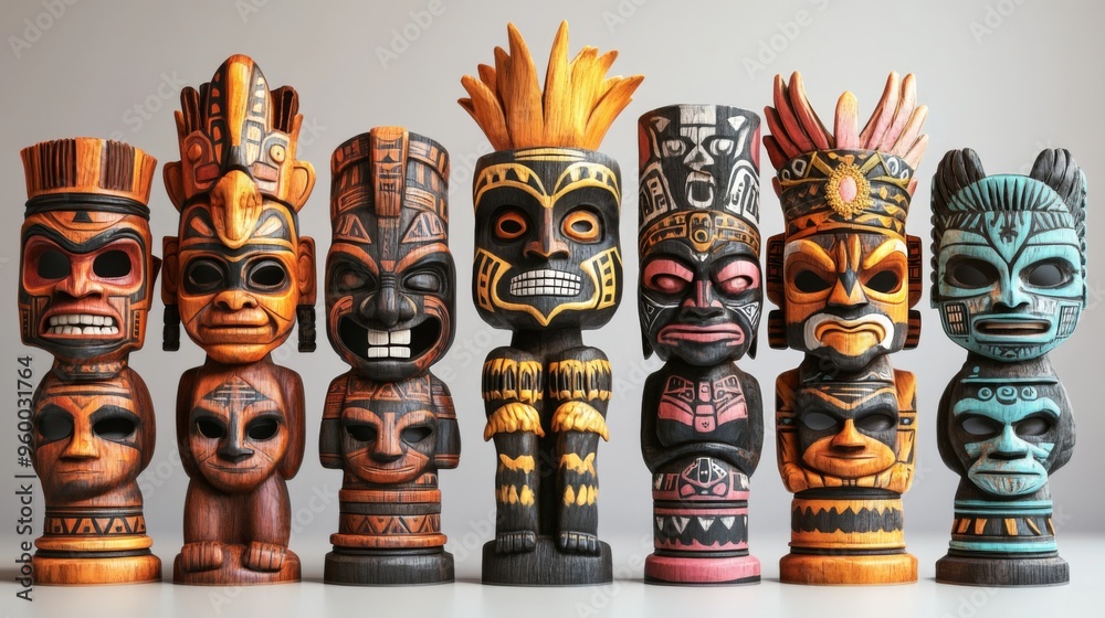 Colorful Tribal Totem Poles Colorful Tribal Totem Poles