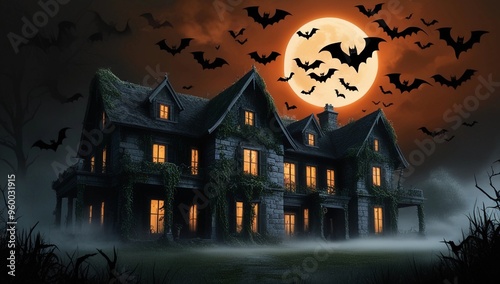 Fototapeta kuchenna halloween background with house