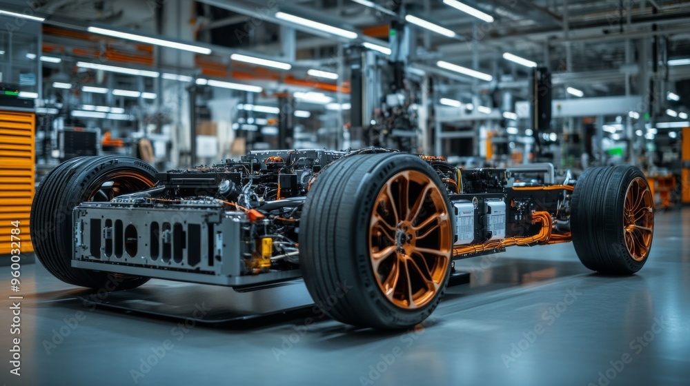 Electric Vehicle Chassis in Production Facility