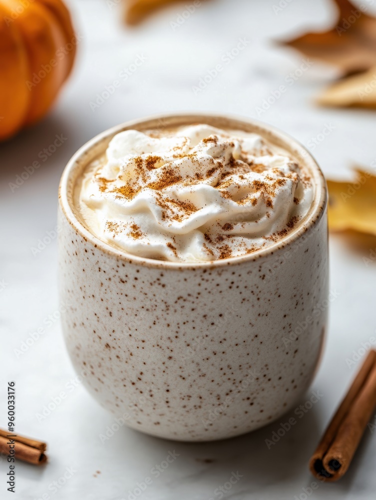 Pumpkin latte, light background. Close-up of a stylish ceramic cup with pumpkin latte and whipped cream. Pumpkin latte, light background. Close-up of a stylish ceramic cup with pumpkin latte and whipped cream.