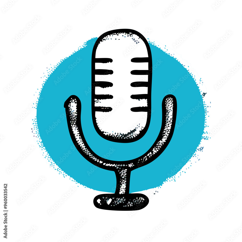 Hand-drawn microphone symbol, blue background, minimalist style Hand-drawn microphone symbol, blue background, minimalist style