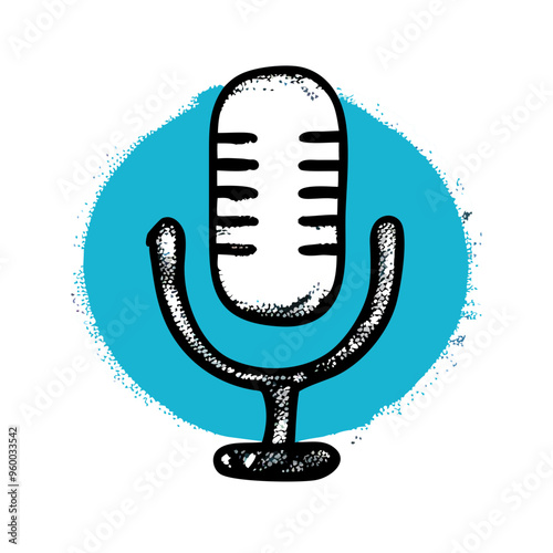 Hand-drawn microphone symbol, blue background, minimalist style