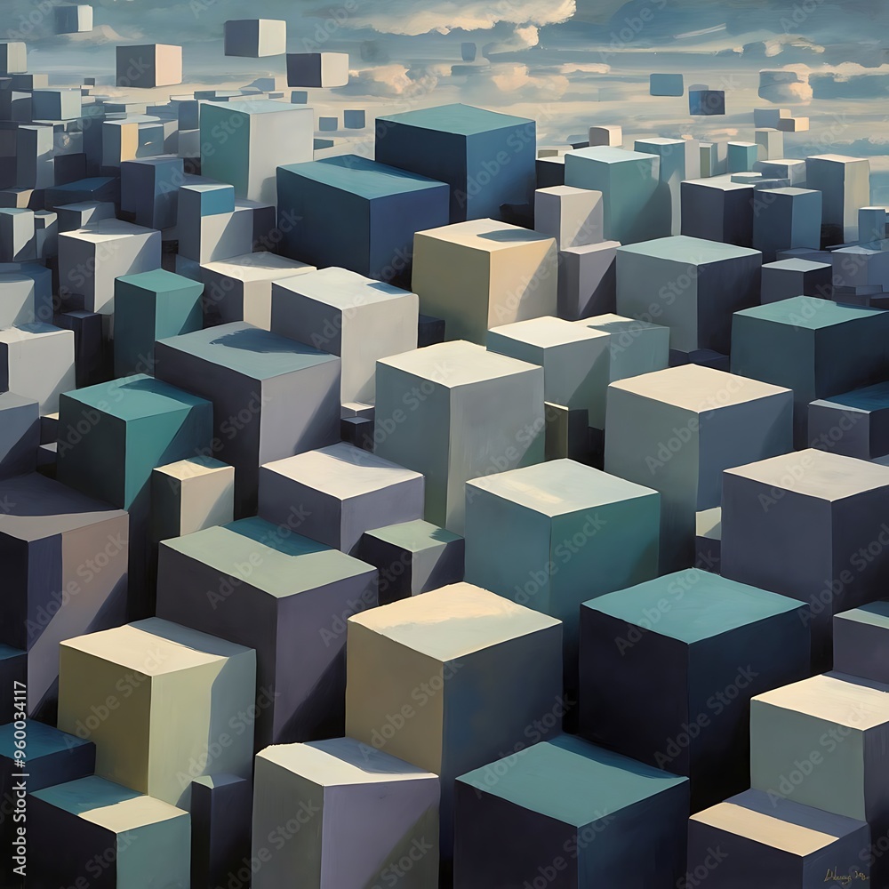 Abstract image of cubes background in blue toned Abstract image of cubes background in blue toned