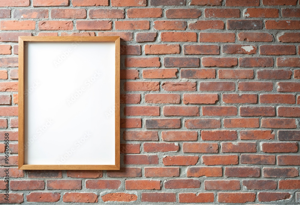Fototapeta premium Blank frame on brick wall with space for text