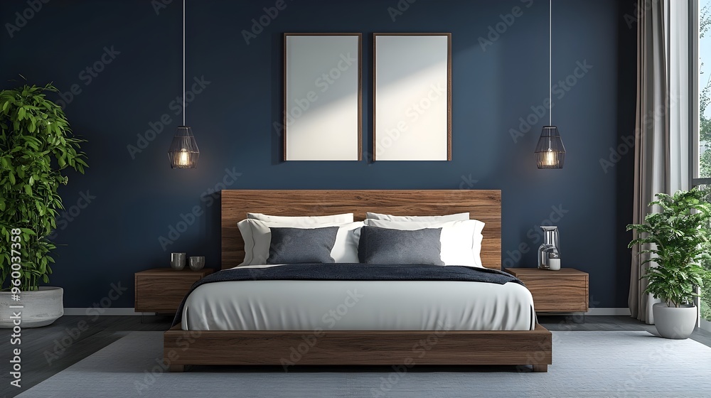 Cozy and Inviting Modern Bedroom Design with a Low Bed Accent Wall in a Deep Color and Elegant Contemporary Decor Elements Cozy and Inviting Modern Bedroom Design with a Low Bed Accent Wall in a Deep Color and Elegant Contemporary Decor Elements