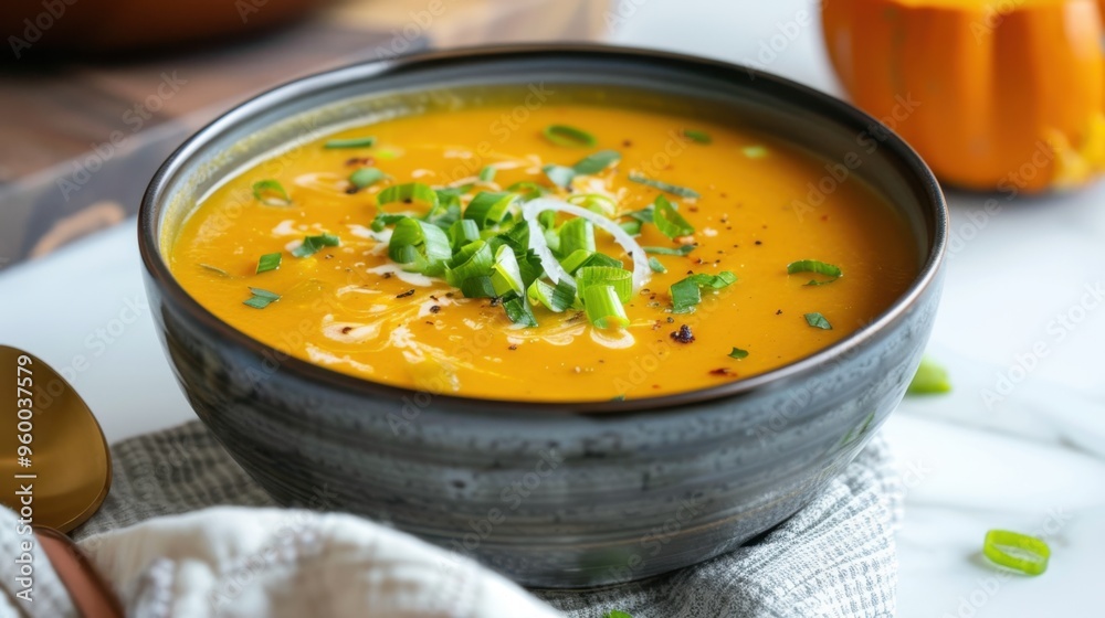 Fresh Pumpkin Soup with Green Onion Garnish. Instant Pot Spicy Thai Butternut Squash Soup Fresh Pumpkin Soup with Green Onion Garnish. Instant Pot Spicy Thai Butternut Squash Soup