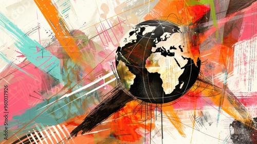 Abstract Artistic Globe on Colorful Brushstroke Background