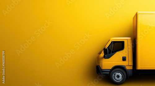 A yellow truck showcased in side view against a matching yellow background, representing the seamless integration of design and function in urban logistics with a bright, stylistic approach. photo