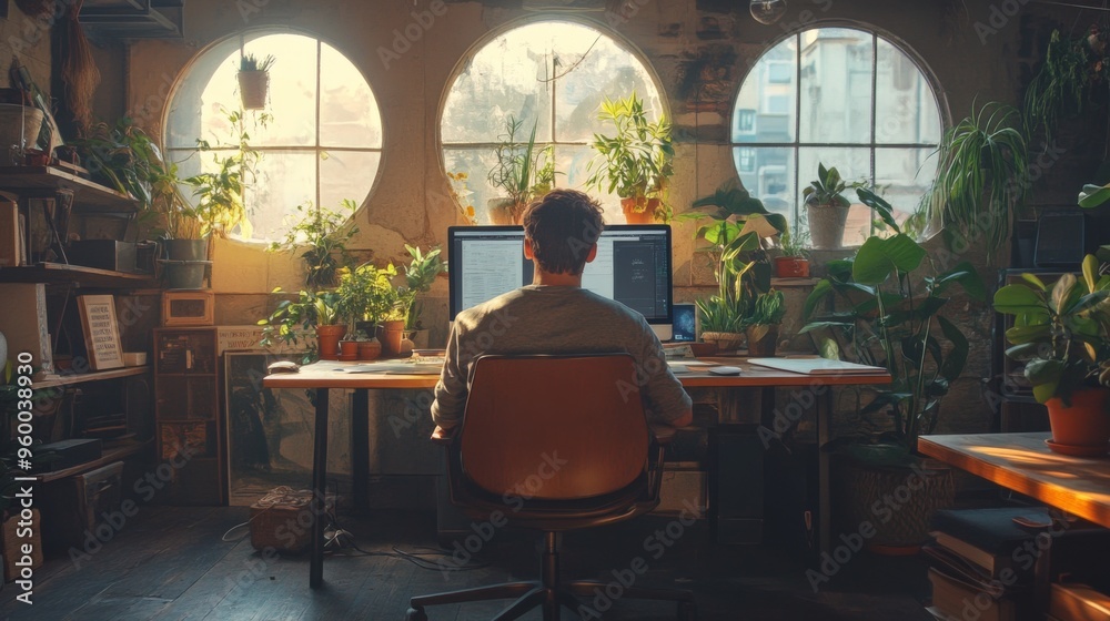 Fototapeta premium Creative Workspace Filled with Plants