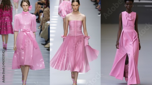 Elegant Pink Fashion on Runway with Diverse Models