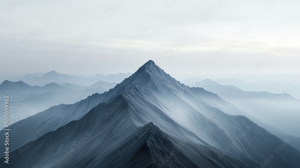 A majestic mountain peak standing tall with layers of ridges extending ...