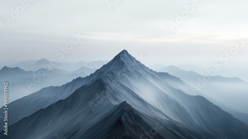 A majestic mountain peak standing tall with layers of ridges extending into the horizon, illustrating the grandeur and beauty of nature in a mesmerizing panorama.