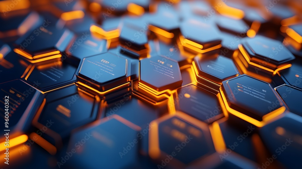 Abstract Hexagon Pattern with Glowing Orange Lines Abstract Hexagon Pattern with Glowing Orange Lines