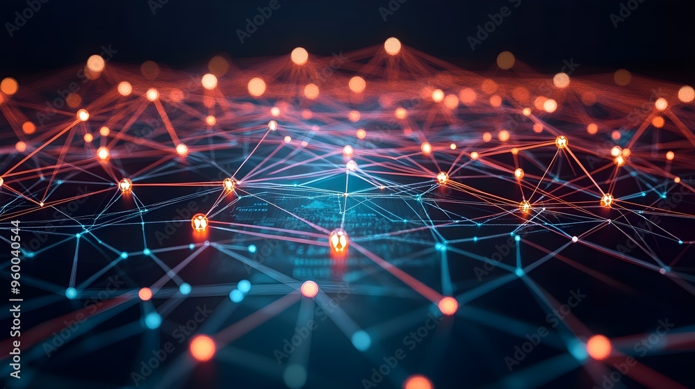 Abstract Network Connection Concept, Red and Blue Lights Abstract Network Connection Concept, Red and Blue Lights
