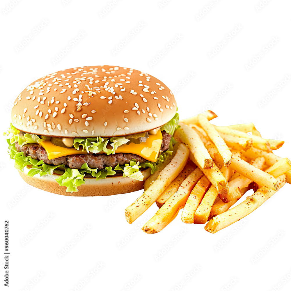 Delicious beef burger with fresh ingredients, lettuce, cheese, and a crispy bun Delicious beef burger with fresh ingredients, lettuce, cheese, and a crispy bun