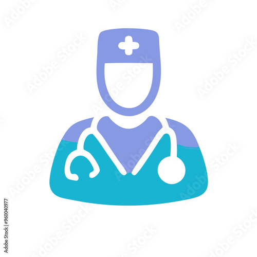 Doctor, minimalist icon, blue and purple colors, medicine and healthcare