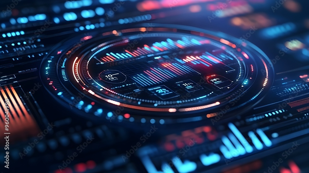 Futuristic Digital Interface with Glowing Blue and Red Data Futuristic Digital Interface with Glowing Blue and Red Data
