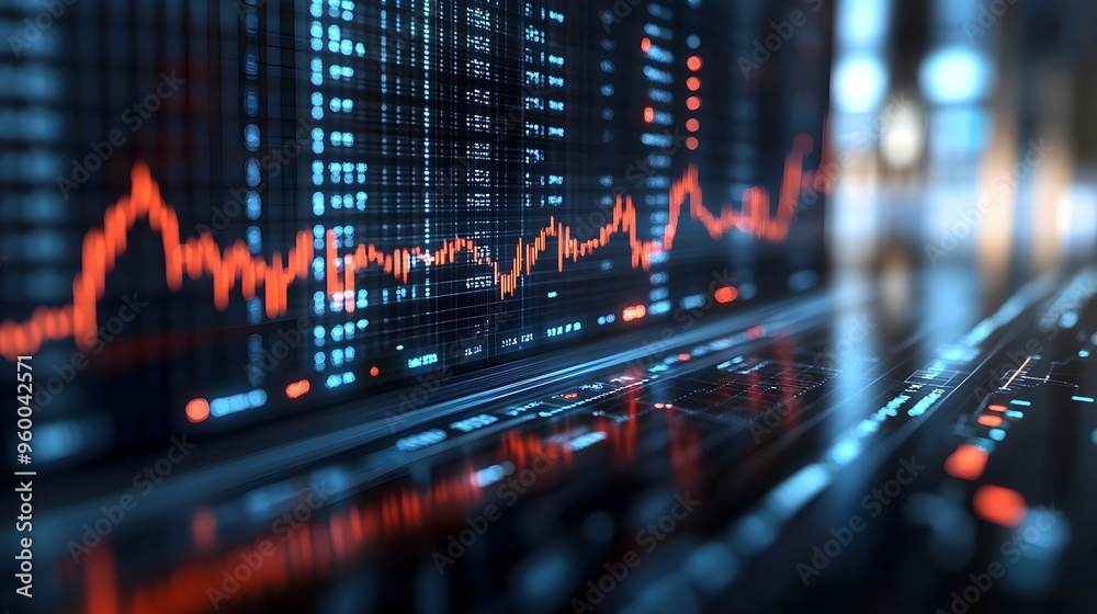 Stock Market Data Screen with Fluctuating Trend Line Stock Market Data Screen with Fluctuating Trend Line