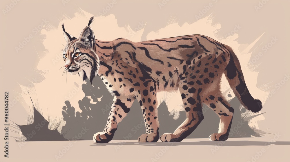 View of a lynx stalking its prey flat design front view silent hunter theme cartoon drawing Monochromatic Color Scheme View of a lynx stalking its prey flat design front view silent hunter theme cartoon drawing Monochromatic Color Scheme