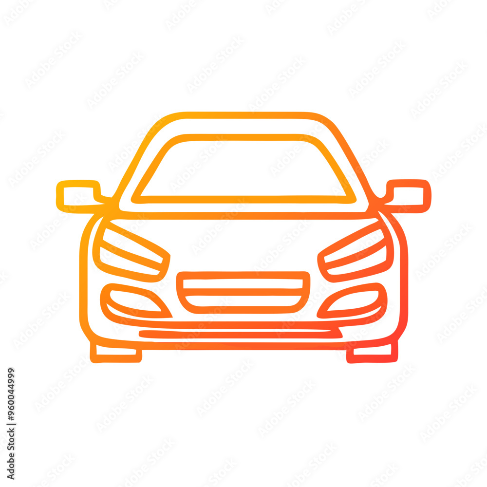 Obraz premium Car, minimalist icon, orange outline, transportation and vehicles