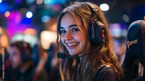 Gamer Girl Smiling with Headset