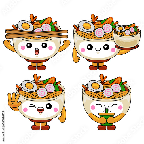 cute ramen mascot character vector illustration