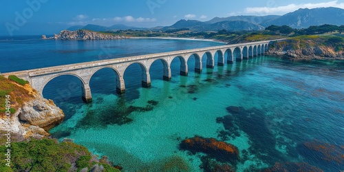 Stone Arch Bridge Over Turquoise Ocean Waters photo