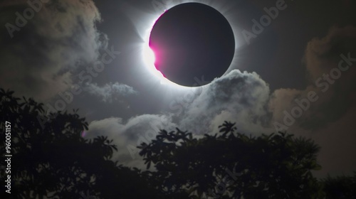 Eclipses corona shining brightly during totality with the suns outer atmosphere visible against the darkened sky