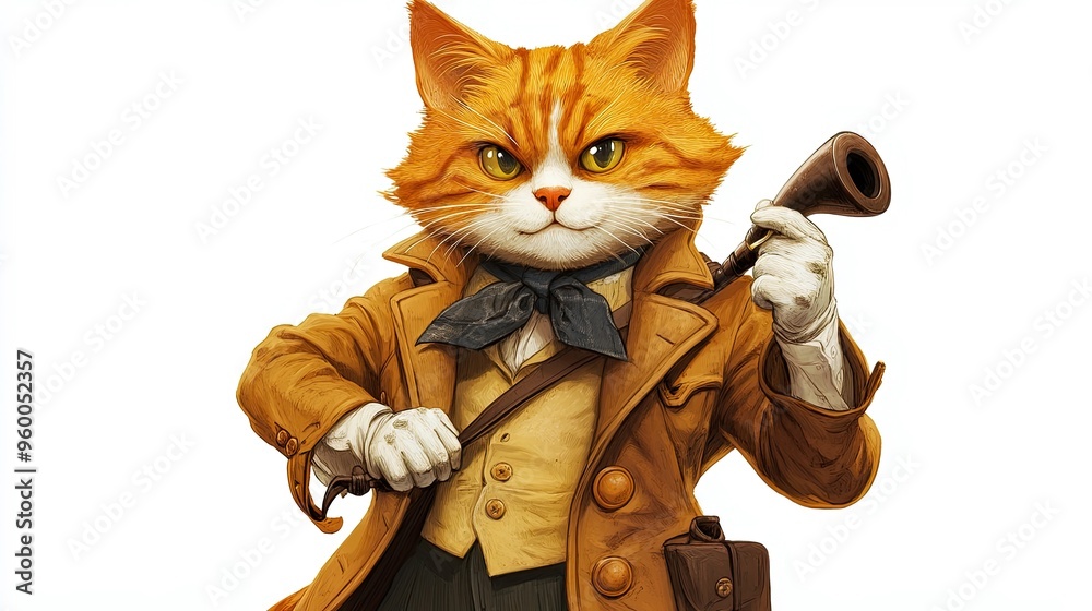 Fototapeta premium Elegant anthropomorphic cartoon cat wearing clothes in stylish pose