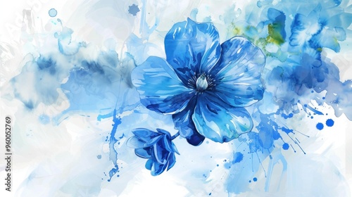 Beautiful Blue Flowers in Watercolor Painting with Abstract Background