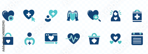 heart love life icon set health care cross for charity support donation sign vector illustration