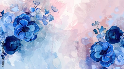 Beautiful Blue Flowers in Watercolor Painting with Abstract Background